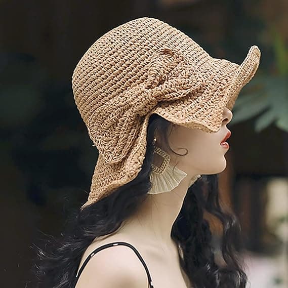 Khaki Dam Bred Packbar Strandhatt Dam Sommarhatt Med Rosett