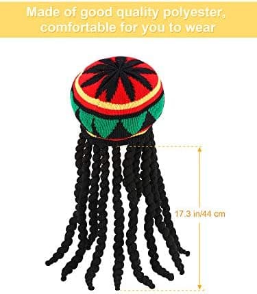 Satin Rasta Hat with Black Dreadlock Wig — Rasta Wig with Dreadlocks (Slouchy Beanie Style) — 1 Piece