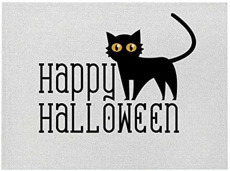 Sæt med 4 farvede Halloween-dækkeservietter i bomuld og hør - Kat