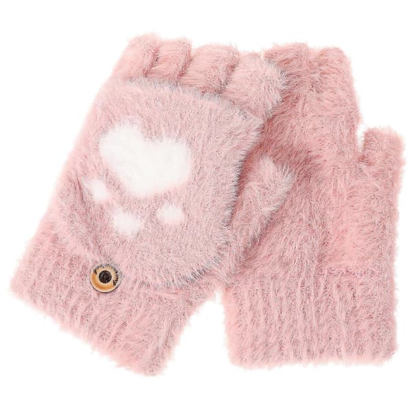 1 par vinterhandskar för dam, varma stickade konvertibla vantar [YJD] rosa Pink 15X8X1CM