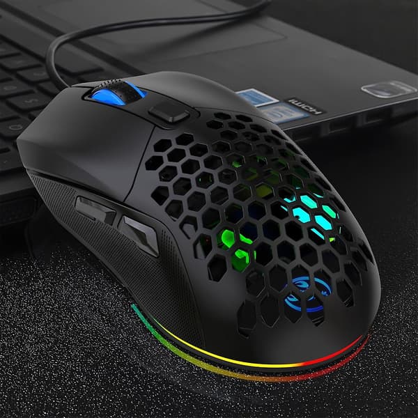 Honeycomb Shell Kablet Rgb Gaming Mus, Pc Gaming Mus Med 7 Knapper