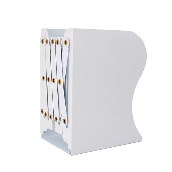 Adjustable Iron Metal Bookends for Home, Office, (White, Medium)