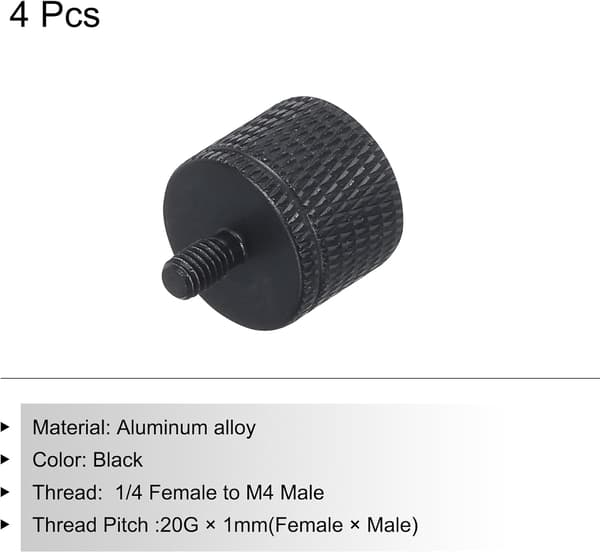 4 stk. mikrofonstativadapter 1/4 hun til M4 han kameraskruegevind til mikrofonstativ sort