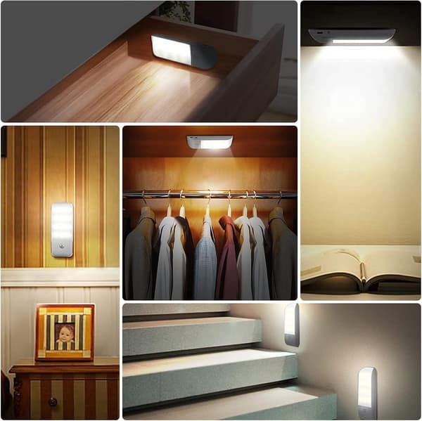 Automatisk lys, bærbar bevegelsessensorlys, 3-modus nattlys 12 LED USB-oppladbart varmt lys