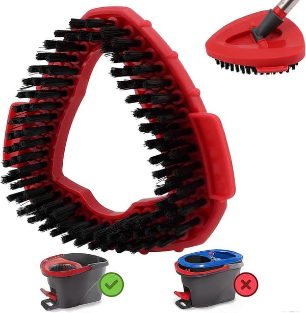 Replacement Brush Head for Vileda Turbo Spin Mop, PP Nylon Stiff Bristles, Bathroom Kitchen Garage Cleaning, Red
