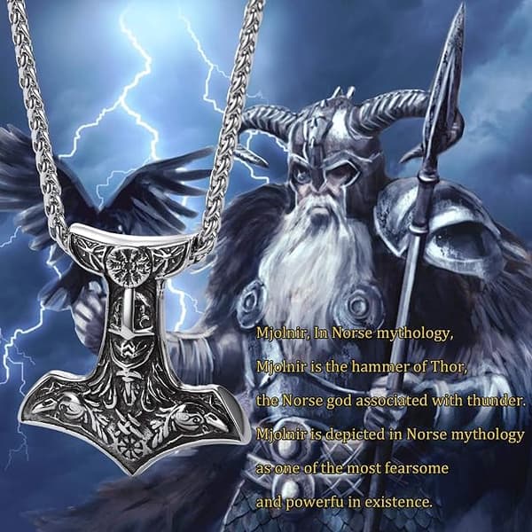 Vedhæng Hammer Thor Mjolnir Hammer, Nordisk Vikingeøkse med Spigkæde, Rustfrit Stål