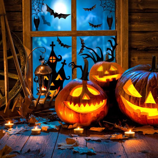 8 ark Halloween vindusdekaler, dobbeltsidige skumle avtakbare W