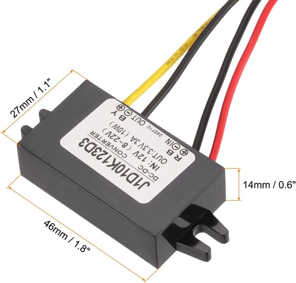 DC 12V til 3.3V strømomformer 3A 10W nedtrappingsspenningsreduserer IP67 vanntett transformatorforsyningsmoduladapter for bil lastebil solsystem - rød