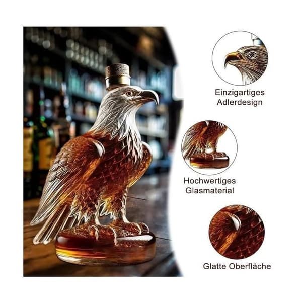Unique Eagle Whiskey Decanter - Fun Eagle Design - Premium Quality Whiskey Decanter - Gift for Whiskey Lovers (Round Bottom)