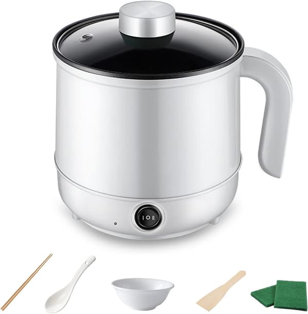 Multifunksjonell elektrisk dampkoker, ideell for nudler, pasta, egg og suppe (hvit) Hvit White