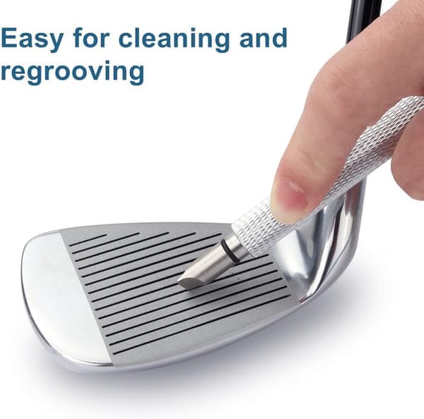 Golfkølle Groove Sharpener, Regrooving Værktøj og Renser til Wedges & Jern - Generer Optimal Backspin - Egnet til U & V-riller Sølv Sølv Silver