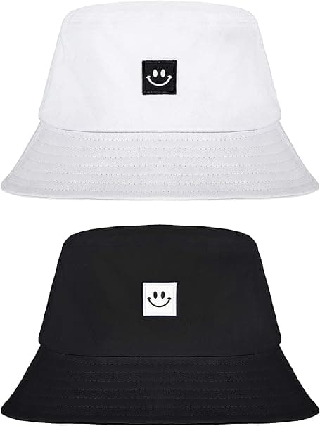2 dele bøllehatte med smiley, foldbare solhatte til stranden, fiskehatte til børn