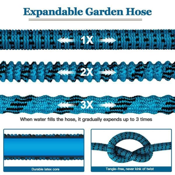 Expandable Garden Hose, Flexible with 10-Function Spray Nozzle, Retractable Garden Hose, 30 Meters
