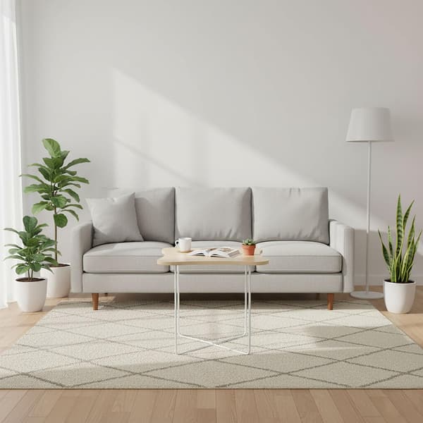 Skandinavisk sidebord, lyst tre og hvit metall