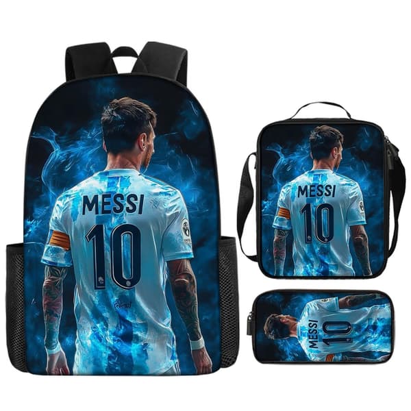 Messi Printed Backpack, Three-Piece Set, Cartoon Backpack 16 16