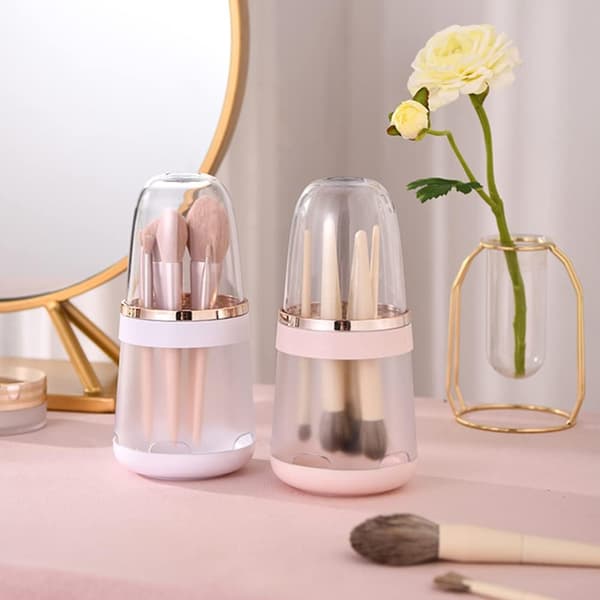 White - Makeup brush storage box with dust cover removable Cosme