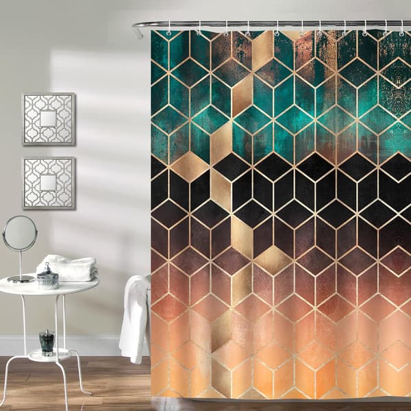 Geometrisk grøn marmor badeforhæng 180 x 180 cm badeforhæng