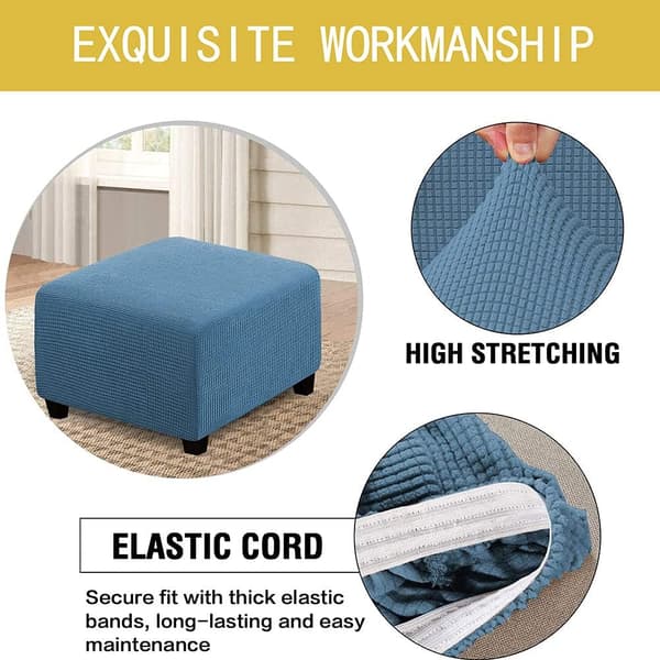 1PC Blue Stretch Square Ottoman Cover, Footstool Cover with Elastic