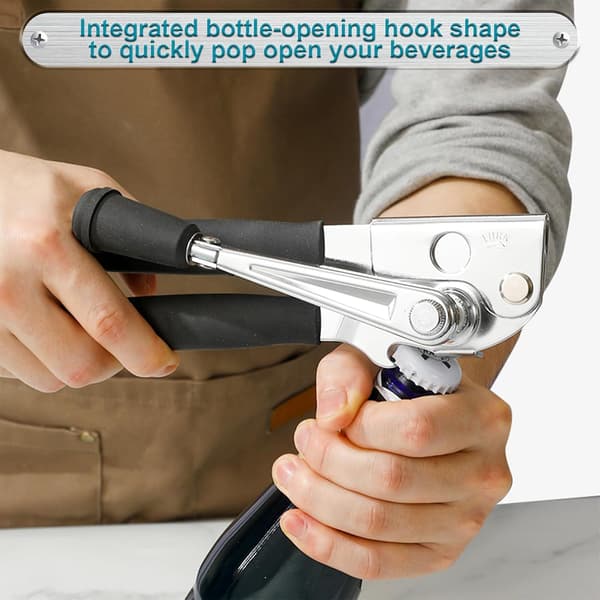 Commercial Magnetic Can Opener, Heavy Duty Manual Can Opener with Foldable Handle for Large & Small Cans, Smooth Edge Cutting