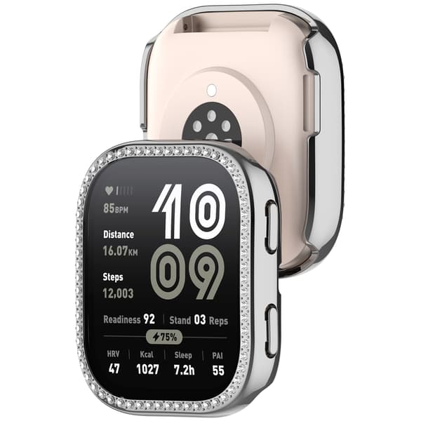 Protective Silver PC Frame Compatible with Amazfit Bip6 (A2435) with Single Row of Crystals Silver Silver Silver