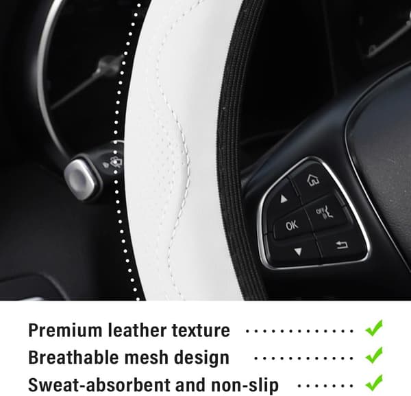 Andningsbart bilrattskydd, halkfritt rattskydd, 15 tums rattskydd för General Motors-delar (vit)