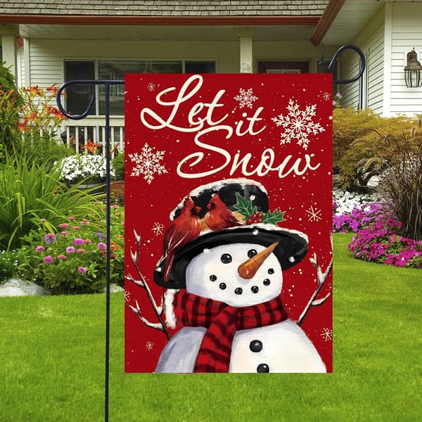 Let It Snow Snowman Christmas Garden Flag 12x18 Double Sided