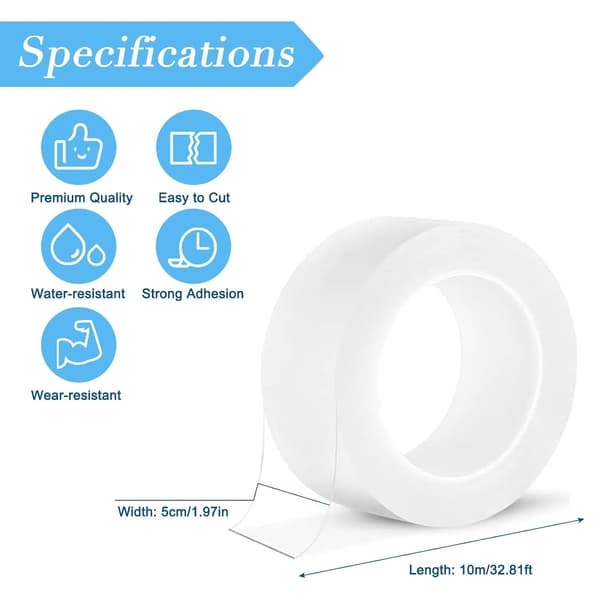 Self-Adhesive Sealing Strip Weatherstrip 5cm x 10m Transparent Waterproof Dustproof Windproof Cold-Resistant for Doors Windows Kitchen Bathroom