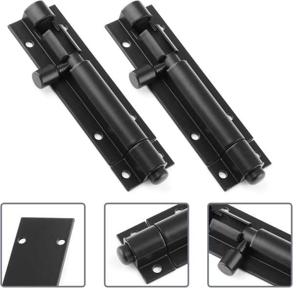 5 STK Tøndeboltlås 3 Tommer Kraftig Skydelås 5 STK Sort Sort 3 Tommer Black, 5 Pack