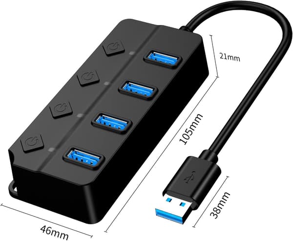 1PC Svart 4-Portars USB 3.0 Hub, 4-Portars USB 3.0 5Gbps Hub Adapter In