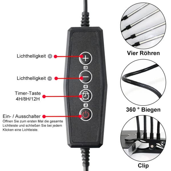 40W LED-vekstlampe med 2 hoder for innendørs planter med timer
