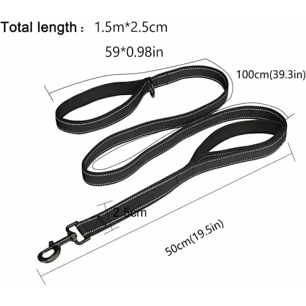 (Pow yeah!) Long Leash for Large Dogs, 1.5m Thick Nylon Leash with Double Handles and 2 Padded Handles