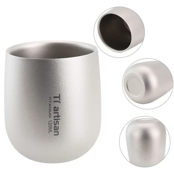 (Pow Yeah!) 120ml Titanium Koppar Dubbelvägg Campingmugg 2-Lagers Öl Kaffe Te Vatten Juice Kopp Utomhus Camping Vandring Picknick Tillbehör