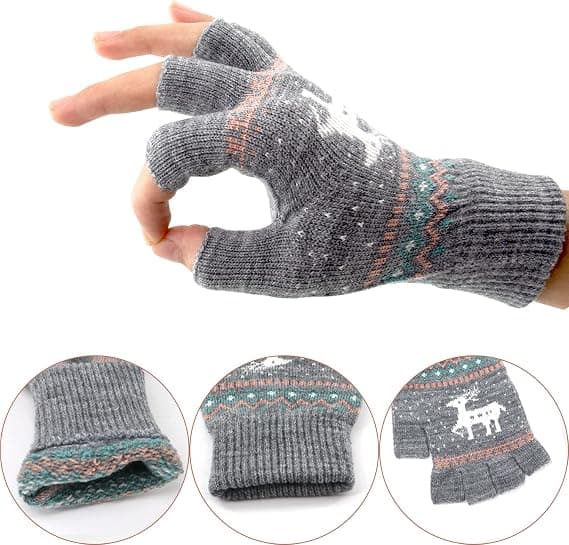 Unisex Vinterhalvfingerhandsker Varme Vinter Fingerløse Touchscreen-handsker Strækbar Strikkede Skrivehandsker, Grå