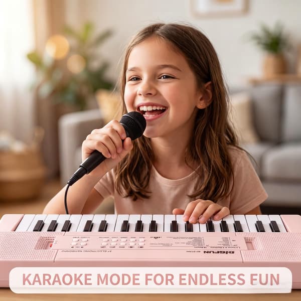 37 tangenter børnepiano med mikrofon, musikalsk keyboard, lyserød Light Red