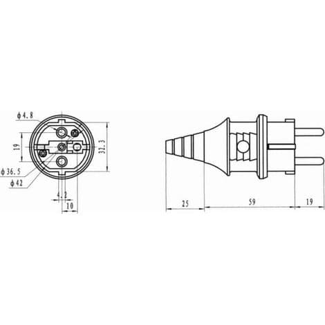 250V 16A hanstik til 6-16mm kabel, IP44 beskyttelsesklasse, egnet til indendørs brug, sort