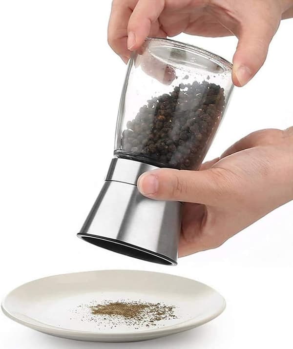Peberkværn i rustfrit stål med glasbeholder, justerbar manuel keramisk kværn, krydderikværn