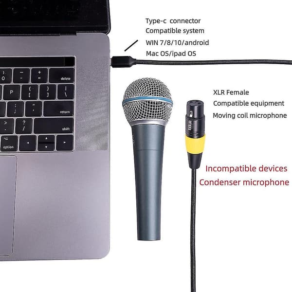 Usb C til Xlr Hunn Kabel Type C Hann til 3 Pin Xlr Hunn Mikrofon Datamaskin Lyd Datakabel 3