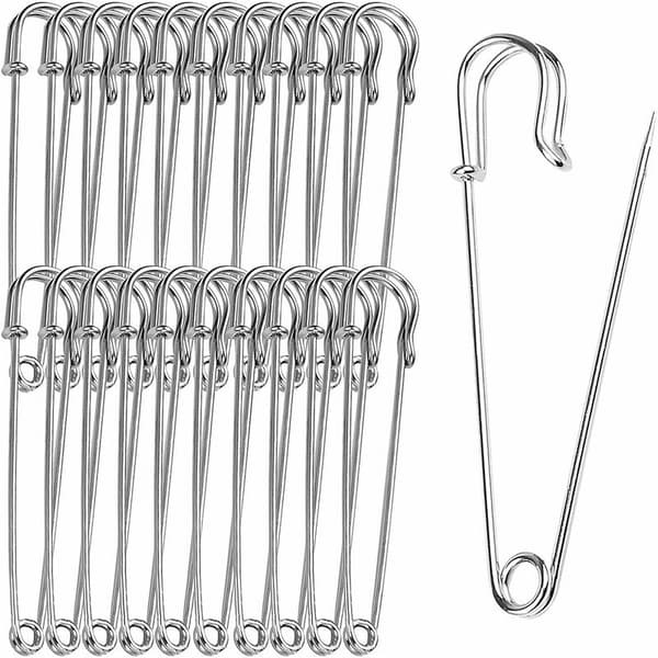 20 store sikkerhetsnåler 10 cm, for tepper, skjørt og håndverk (sølv)