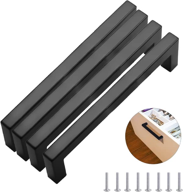 Et sæt med 4 sorte køkkengreb, 137 mm rustfrit stål