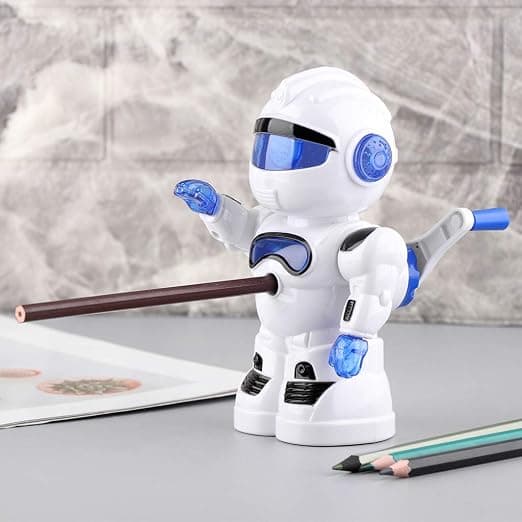 (Blå) Manuell pennvässare, söt robotdesign, perfekt för barn och studenter som skolmaterial
