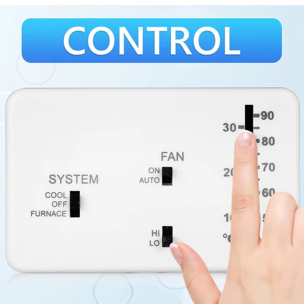 RV/Caravan Thermostat Replacement, Analog Manual Heat and Cool Controller with Clear Labels, White ABS