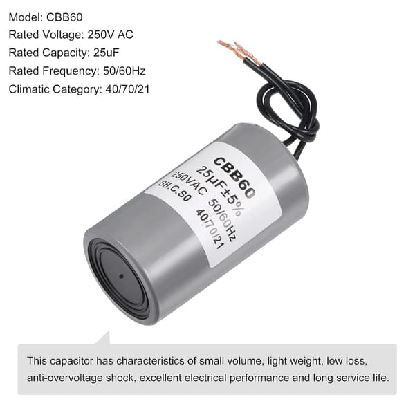 CBB60 Driftskondensator 25uF 250V AC 2 Ledninger 50/60Hz Cylindermotor SQUARE