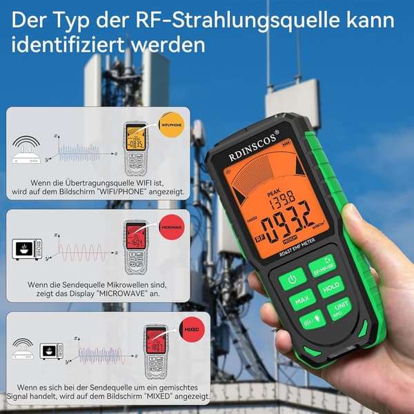 NÖRDIC EMF-måler håndholdt strålingsdetektor for EF, MF, RF, WiFi, mikrobølger