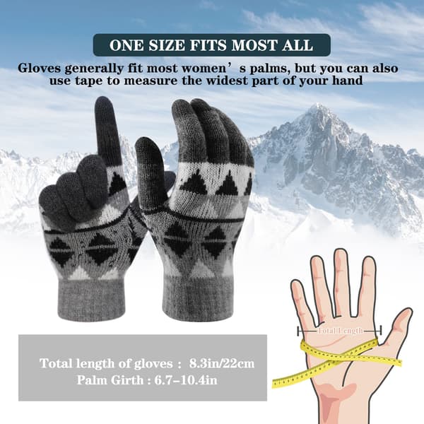 Winter Warm Printed Wool Gloves with Touch Screen Function, Soft Fleece Gloves for Typing and Texting