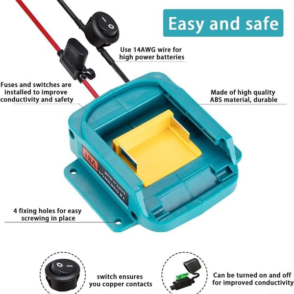 Sikring og udstyret batterimonteringsstikbase, (B) - Afbryder til 18V BL1830/BL1840/BL1850/BL1860 kompatibel B