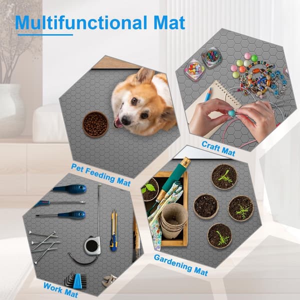 Under Sink Mat, Waterproof Silicone Mat with Raised Edge and Drain Hole for Kitchen and Bathroom Cabinets, Grey, 86 x 55 cm