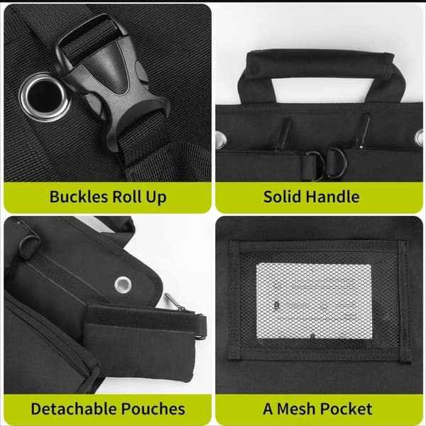 Rolling Tool Bag, Durable Polyester with Multiple Compartments, for Electricians, Car Repairs and DIY, Black, 49.5 x 33 cm