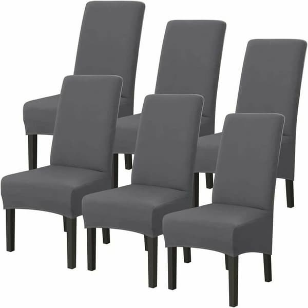 Stretchiga grå stolsöverdrag, 6-pack, extra stora för stolar med hög rygg, kompatibla med moderna möbler, bröllop & vardagsrum [JUN]