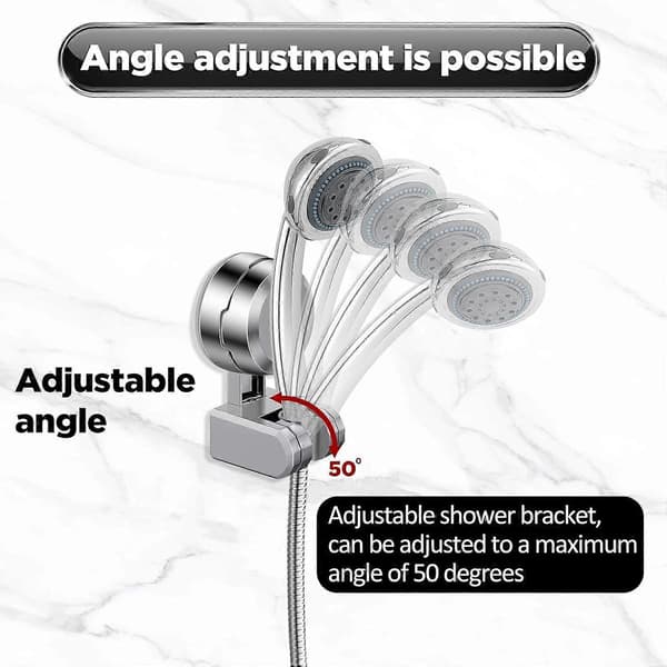 Adjustable Shower Head Holder Suction Cup with Strong Adhesive, Drill-Free Shower Holder Wall Mount, Removable Suction Cup Shower Head Holder for Bathroom