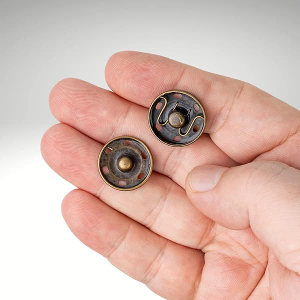 Trykknapper, Ø 12 mm, 20 par i messingfarge, Spenner for